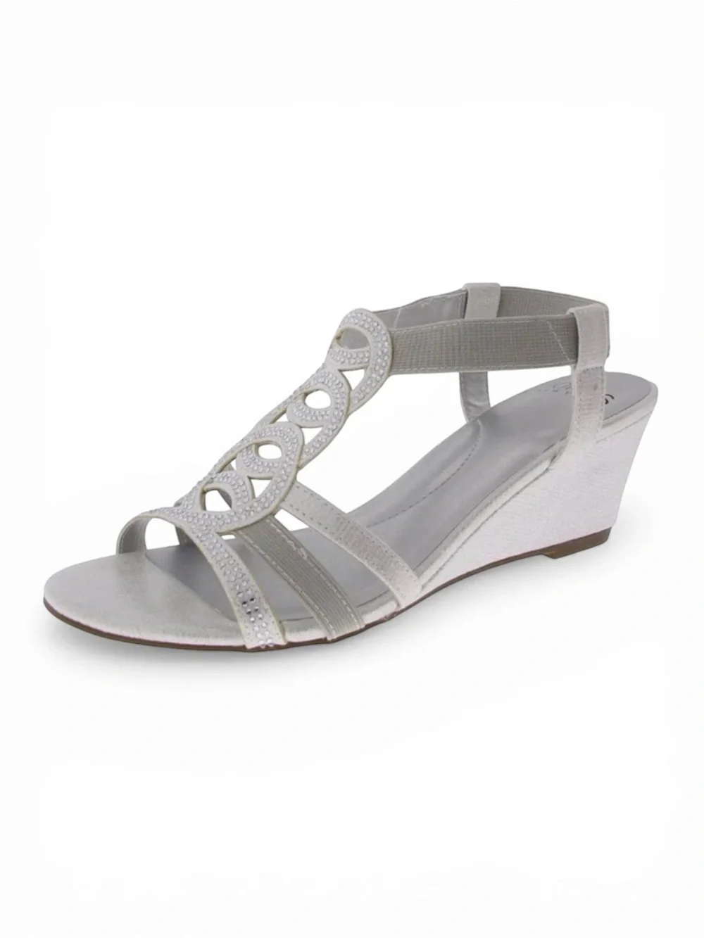 Jones New York Denice Strappy Bling Wedge Sandals Elastic Ankle Silver 7.5 NEW